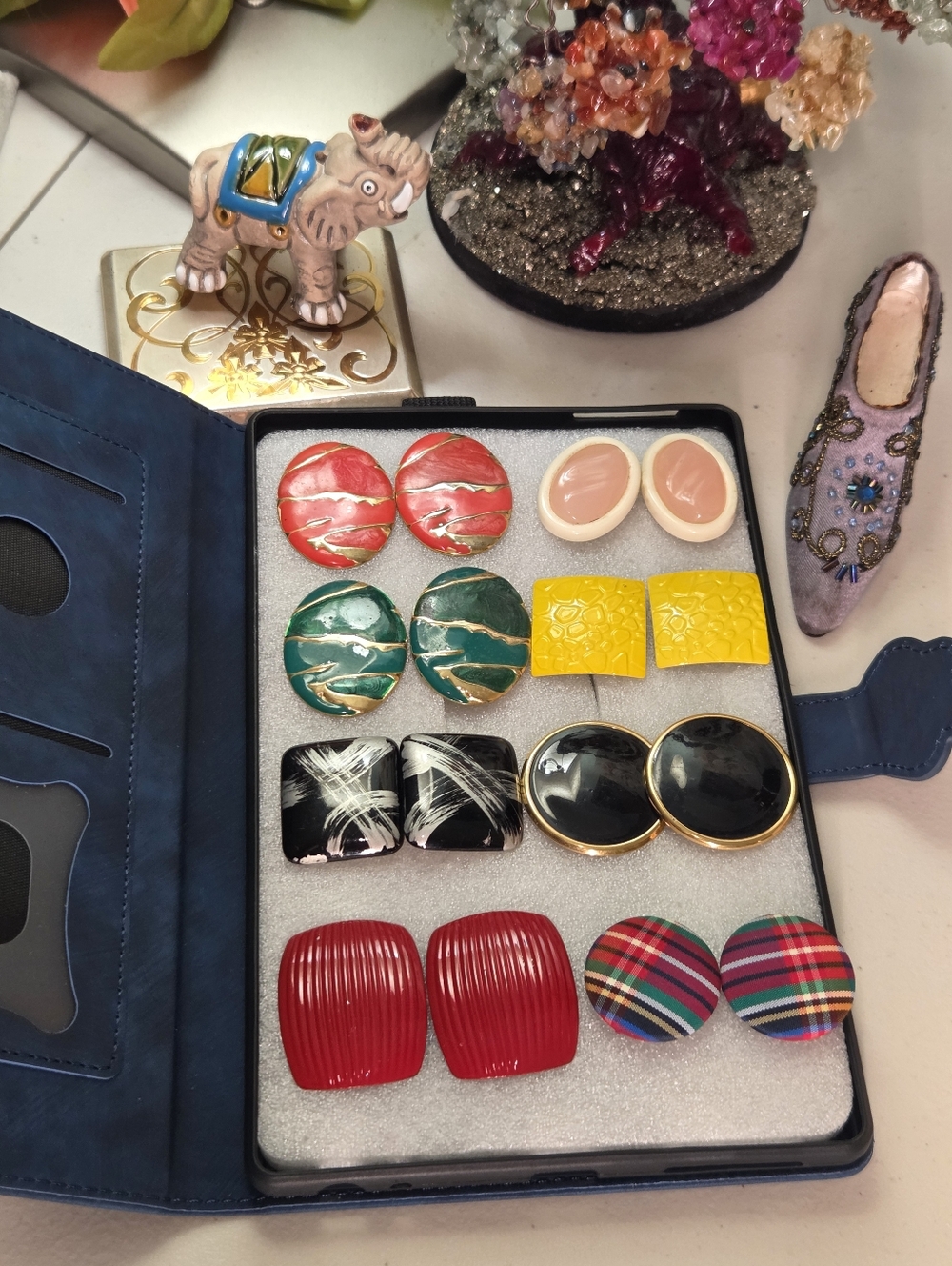 Vintage Multicolor Post Back Earring Set - 8 Pairs